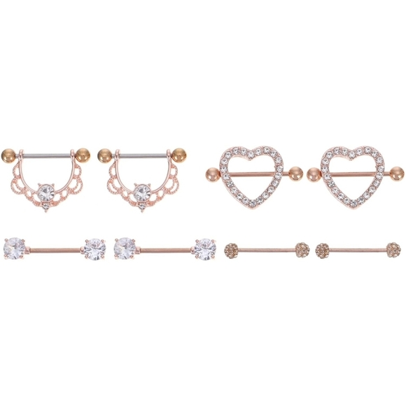 4 Pairs Women Papilla Studs Chic Shiny Breast Rings Body Piercing Jewelry - Picture 2 of 8